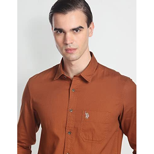 U.S. Polo Assn. Men's Cotton Regular Fit Shirt (Udsht-G108_Rust, Small