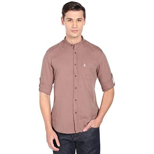 U.S. Polo Assn. Men's Linen Regular Fit Shirt (Udsht-G111_Me. Red,Medium