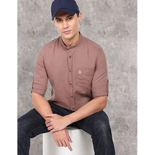 U.S. Polo Assn. Men's Linen Regular Fit Shirt (Udsht-G111_Me. Red,Medium
