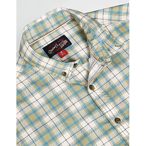 U.S. Polo Assn. Mens Cotton Printed Checks Fs Shirts (Udshtfx0022_Khaki_M), Regular Fit