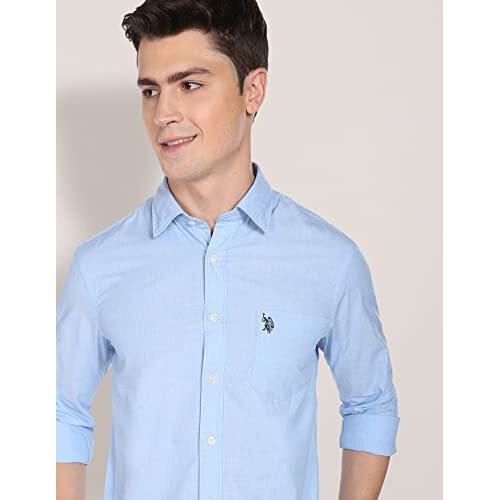 U.S. Polo Assn. Men's Solid Regular Fit Shirt (Usshtfx0012_Light Blue