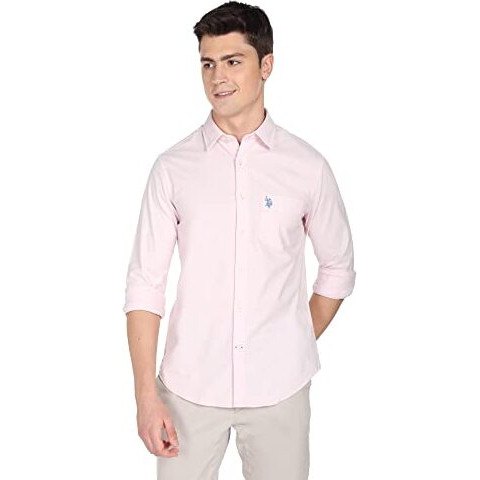 U.S. Polo Assn. Mens Cotton Solid Oxford Fs Regular Fit Shirts (Usshtfx0014_Pink_Large)