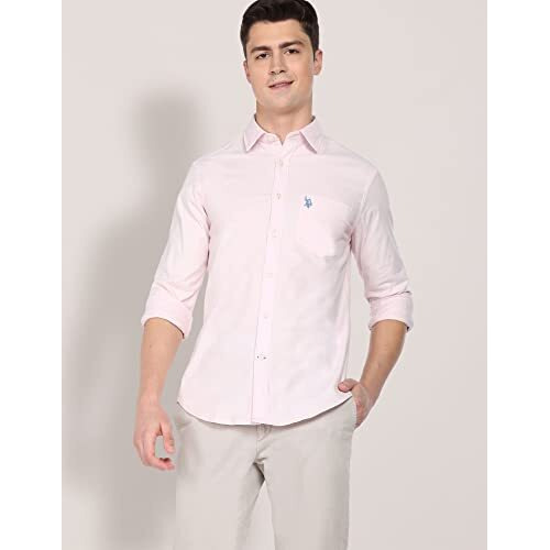 U.S. Polo Assn. Mens Cotton Solid Oxford Fs Regular Fit Shirts (Usshtfx0014_Pink_Large)