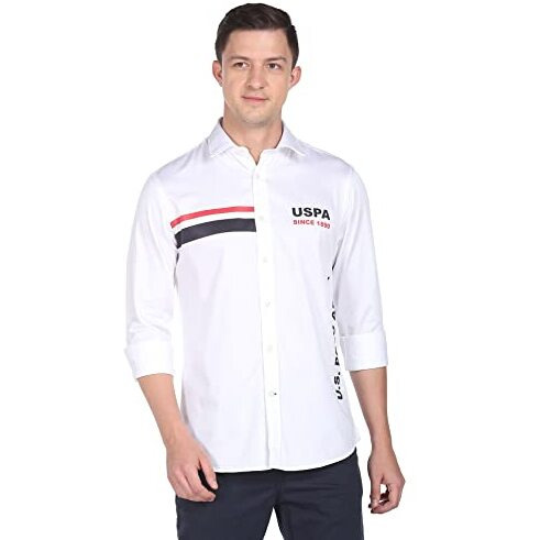 U.S. Polo Assn. Men Cotton Satin Logo Regular Fit Shirt White, Medium