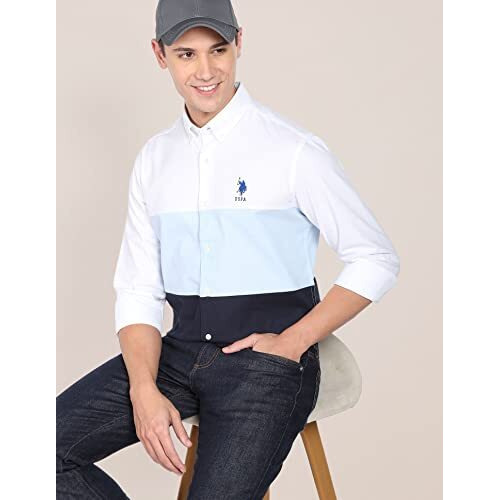 U.S. Polo Assn. Mens Cotton Cut And Sew Fs Regular Shirts (Usshtfx0037_Multi2_M) Blue