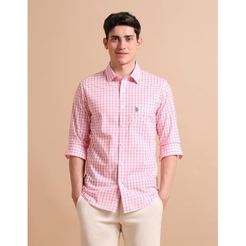 U.S. Polo Assn. Men's Regular Fit Shirt (Ussht-G87_Pink