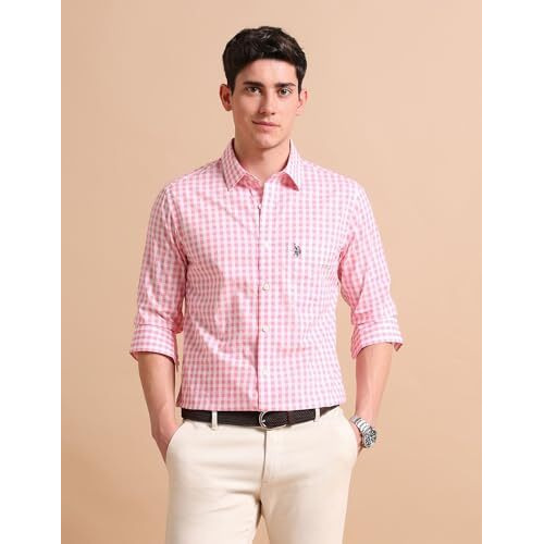U.S. Polo Assn. Men's Regular Fit Shirt (Ussht-G87_Pink