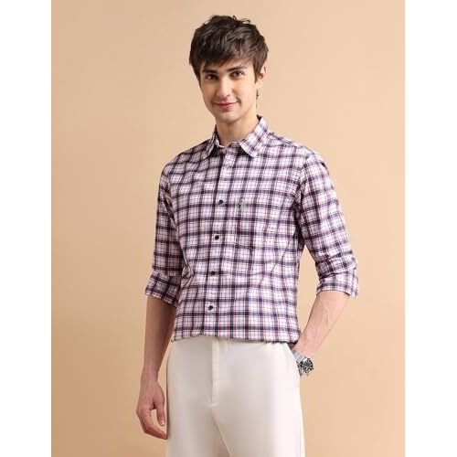 U.S. Polo Assn. Mens Cotton Checks Fs Regular Fit Shirts (Usshtfx0057_White_Medium)