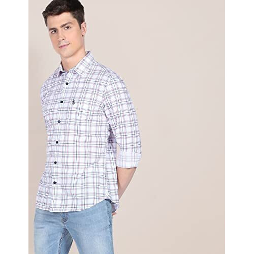 U.S. Polo Assn. Cotton Regular Fit Mens Checks Fs Shirts (Usshtfx0061_White_M)