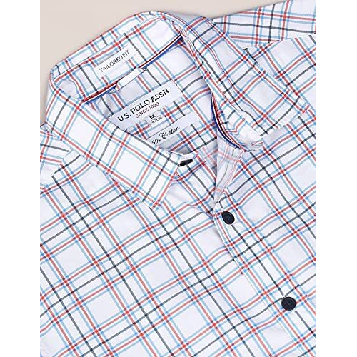 U.S. Polo Assn. Cotton Regular Fit Mens Checks Fs Shirts (Usshtfx0061_White_M)