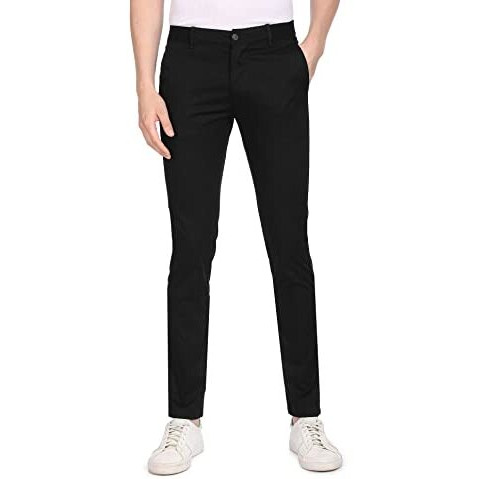 Arrow Men's Solid Slim Fit Acrylic Casual Trouser Black