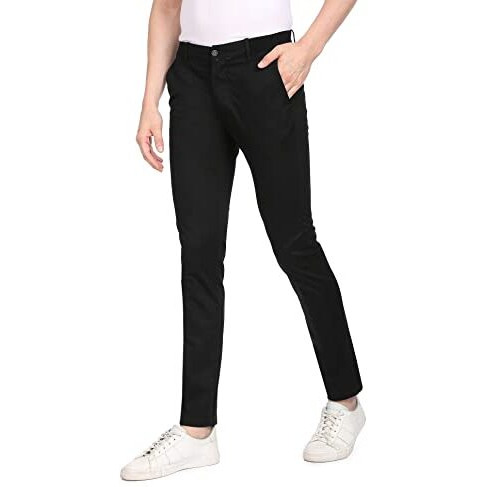 Arrow Men's Solid Slim Fit Acrylic Casual Trouser Black