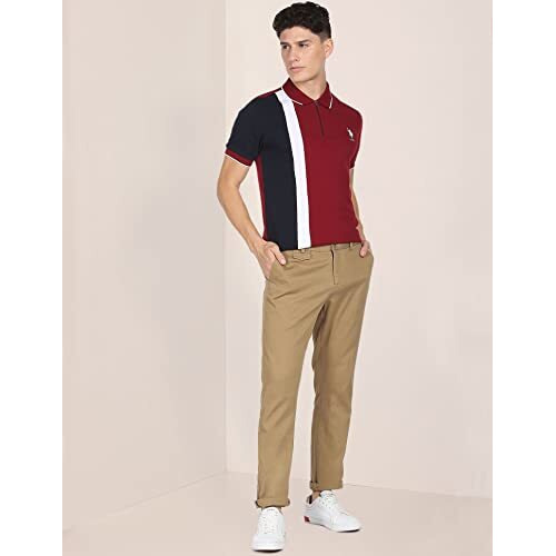 U.S. Polo Assn. Mens Half Sleeve Polo Slim Fit T-Shirts (Ustshf0104_Red_M)