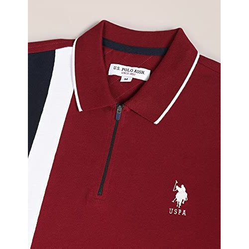 U.S. Polo Assn. Mens Half Sleeve Polo Slim Fit T-Shirts (Ustshf0104_Red_M)
