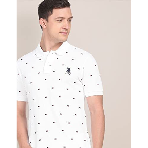 U.S. Polo Assn. Cotton Mens Hs Polo Neck Regular Fit T-Shirts (Ustshf0119_White_Large)