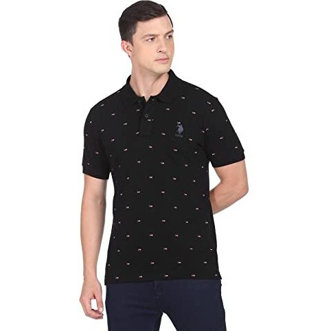 U.S. Polo Assn. Men's Cotton Printed Regular Fit T-Shirt (Ustshf0122_Black, Large