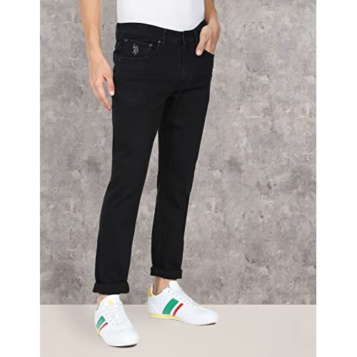 U.S. Polo Assn. Mens Delta Mid Rise Slim Jeans (Udjeno1001_Black_30)