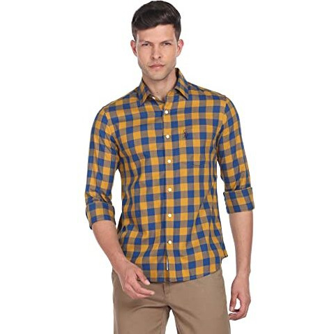 Regular Fit Buffalo Check Casual Shirt Mustard