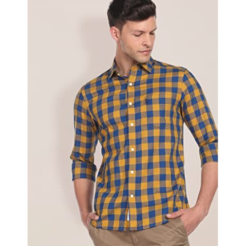 Regular Fit Buffalo Check Casual Shirt Mustard