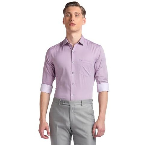 Arrow Men's Purple Full Sleeves Formal Shirt With Chest Pocket | Cotton Fabric | Slim Fit | Cutaway Collar