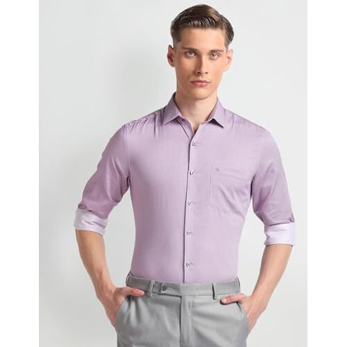 Arrow Men's Purple Full Sleeves Formal Shirt With Chest Pocket | Cotton Fabric | Slim Fit | Cutaway Collar
