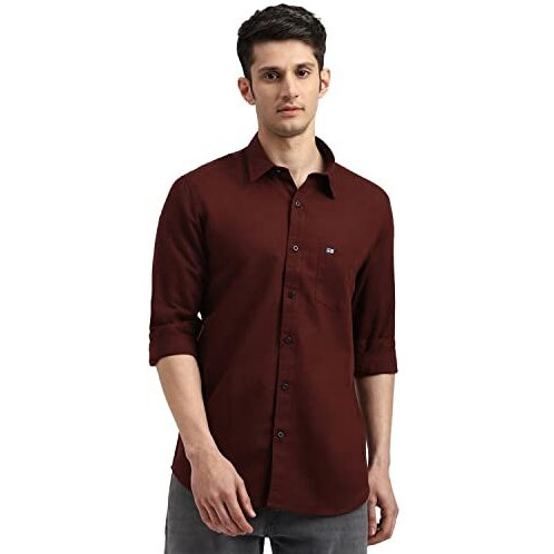 Arrow Men's Solid Full Sleeve Slim Fit Point Collar Cotton Casual Shirt Brown