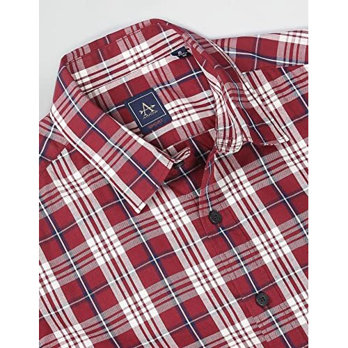 Arrow Men's Checkered Full Sleeve Slim Fit Point Collar Cotton Casual Shirt Maroon