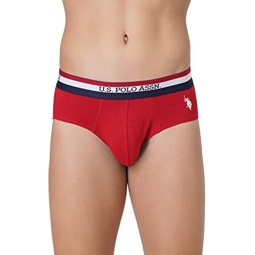U.S. Polo Assn. Cotton Men Striped Waistband Antibacterial Eb002 Briefs - Pack Of 2 (Navy/Red L)