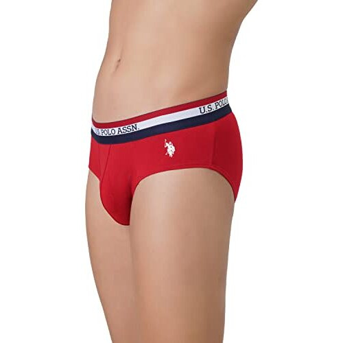 U.S. Polo Assn. Cotton Men Striped Waistband Antibacterial Eb002 Briefs - Pack Of 2 (Navy/Red L)