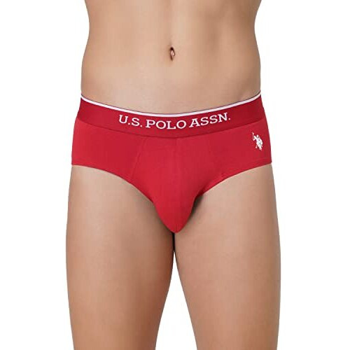 U.S. Polo Assn. Men Cotton Stretch Antibacterial Eb004 Briefs - Pack Of 2 (Navy/High Risk Red M)