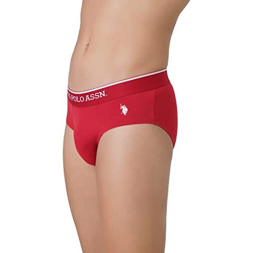 U.S. Polo Assn. Men Cotton Stretch Antibacterial Eb004 Briefs - Pack Of 2 (Navy/High Risk Red M)