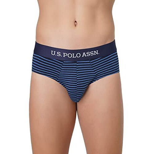 U.S. Polo Assn. Men Horizontal Stripe Antibacterial Eb005 Briefs - Pack Of 2 (Navy-Star Sapphire/Navy-Pomogranate M)