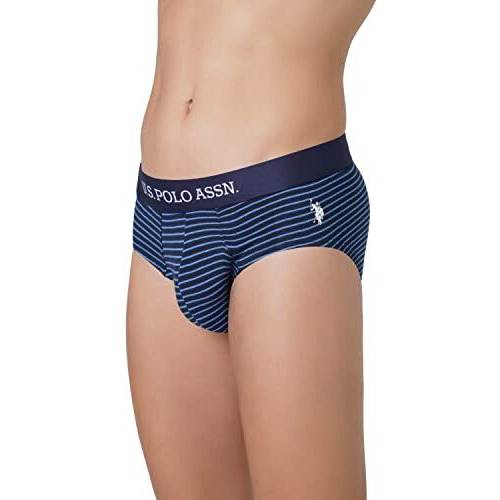U.S. Polo Assn. Men Horizontal Stripe Antibacterial Eb005 Briefs - Pack Of 2 (Navy-Star Sapphire/Navy-Pomogranate M)