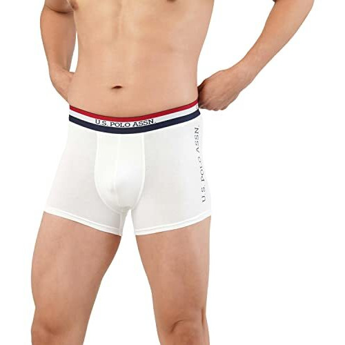 U.S. Polo Assn. Men Cotton Blend Striped Waistband Antibacterial Et002 Trunks-Pack Of 1 (White M)