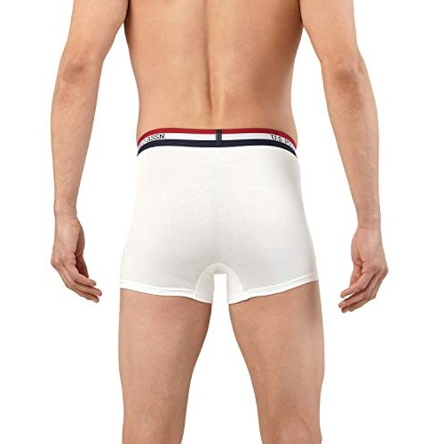 U.S. Polo Assn. Men Cotton Blend Striped Waistband Antibacterial Et002 Trunks-Pack Of 1 (White M)