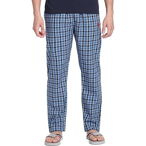 U.S. Polo Assn. Mens Cotton Casual Style Comfort Fit Check Lp001 Lounge Pants - Pack Of 1 (Bluenavywhite L)