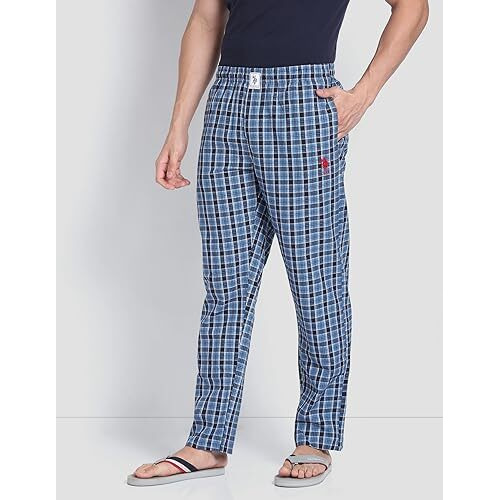 U.S. Polo Assn. Mens Cotton Casual Style Comfort Fit Check Lp001 Lounge Pants - Pack Of 1 (Bluenavywhite L)