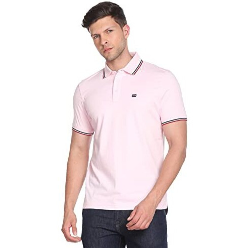 Arrow Men's Solid Half Sleeve Regular Fit Cotton Polo T-Shirt Pink