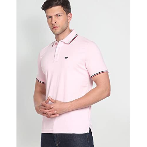 Arrow Men's Solid Half Sleeve Regular Fit Cotton Polo T-Shirt Pink