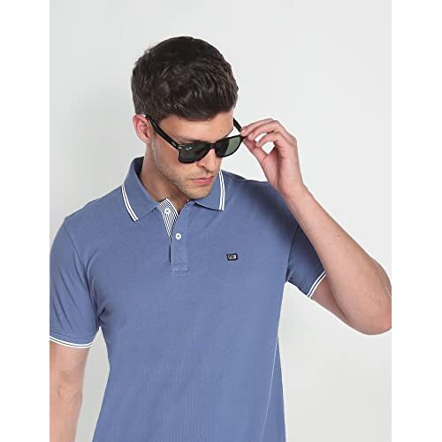Arrow Men's Solid Half Sleeve Regular Fit Cotton Polo T-Shirt Dark Blue