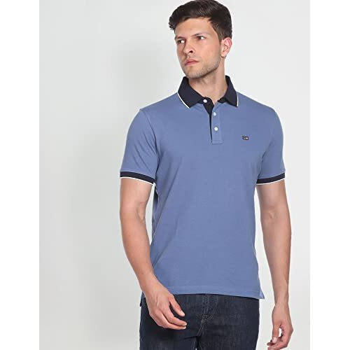 Arrow Men's Solid Half Sleeve Regular Fit Cotton Polo T-Shirt Medium Blue
