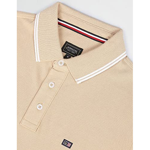 Arrow Men's Solid Half Sleeve Regular Fit Cotton Polo T-Shirt Beige