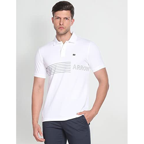 Arrow Men's Printed Half Sleeve Regular Fit Cotton Polo T-Shirt White