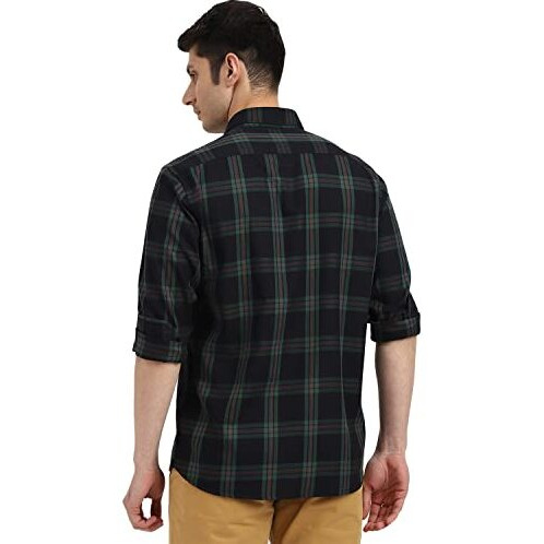 Arrow Men's Checkered Full Sleeve Slim Fit Point Collar Cotton Casual Shirt Black