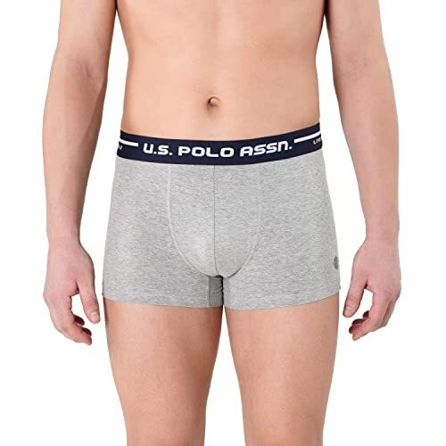 U.S. Polo Assn. Men Logo Waistband Cotton Stretch Iyai Trunks - Pack Of 2 (Bright Blue/Grey Mel L)