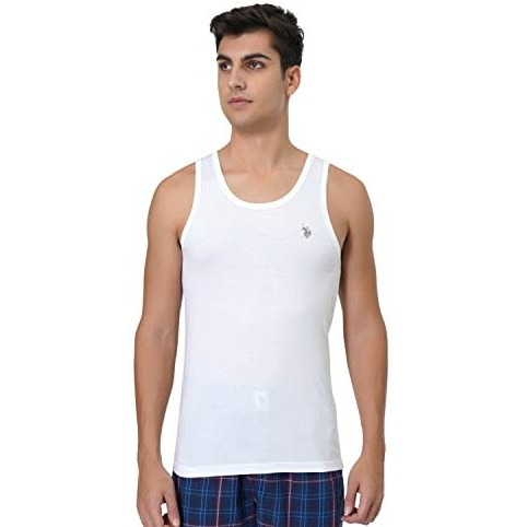 U.S. Polo Assn. Men Antibacterial Cotton Bamboo Pv001 Regular Fit Vest - Pack Of 1 (White L)