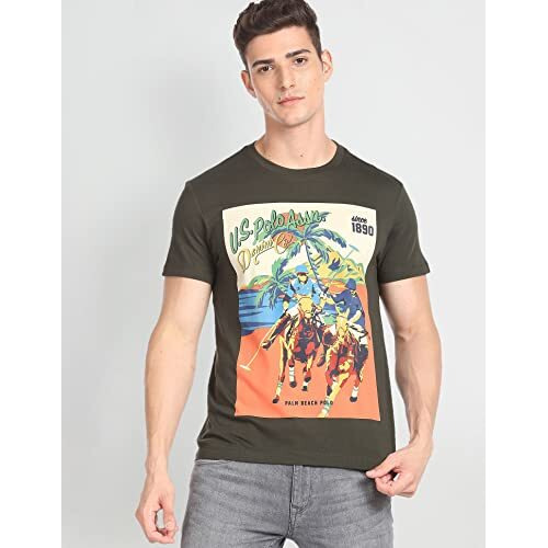 U.S. Polo Assn. Men's Phulkari Slim Fit T-Shirt (Udoen1Ts3_Olive
