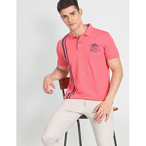 U.S. Polo Assn. Men's Striped Slim Fit T-Shirt (Udoen1Polo97_Pink