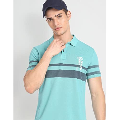 U.S. Polo Assn. Men's Striped Slim Fit T-Shirt (Udoen1Polo104_Turquoise