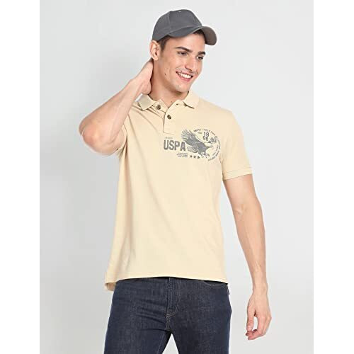 U.S. Polo Assn. Men's Phulkari Slim Fit T-Shirt (Udoen1Polo111_Peach